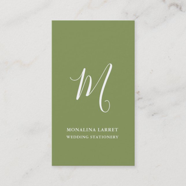 Minimal Monogram Chic Sage Green Modern Business Card (Front)