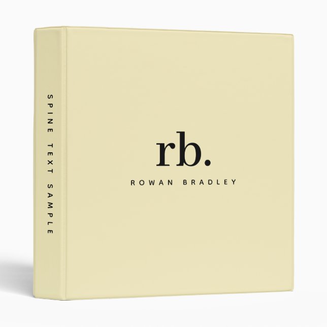 Minimal Monogram Cream Clean Professional 3 Ring Binder (Front/Spine)