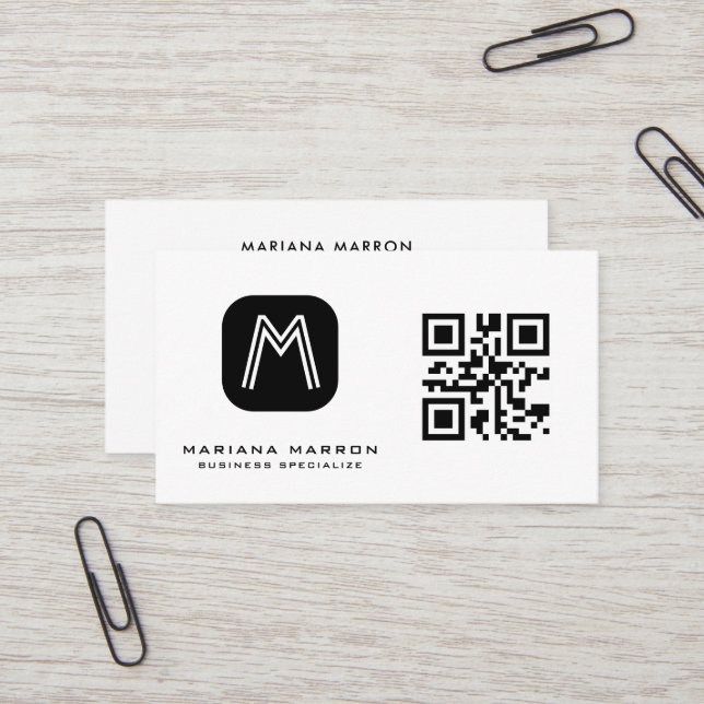 Minimal Monogram Custom QR Code Basic Business Card (Front/Back In Situ)