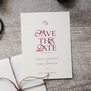 Minimal Monogram Deep Burgundy Script Wedding Magnetic Invitation