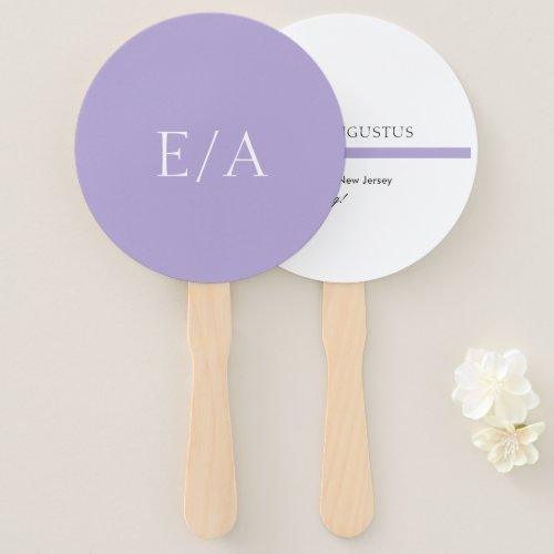 Minimal Monogram Digital Lavender Purple Wedding Hand Fan