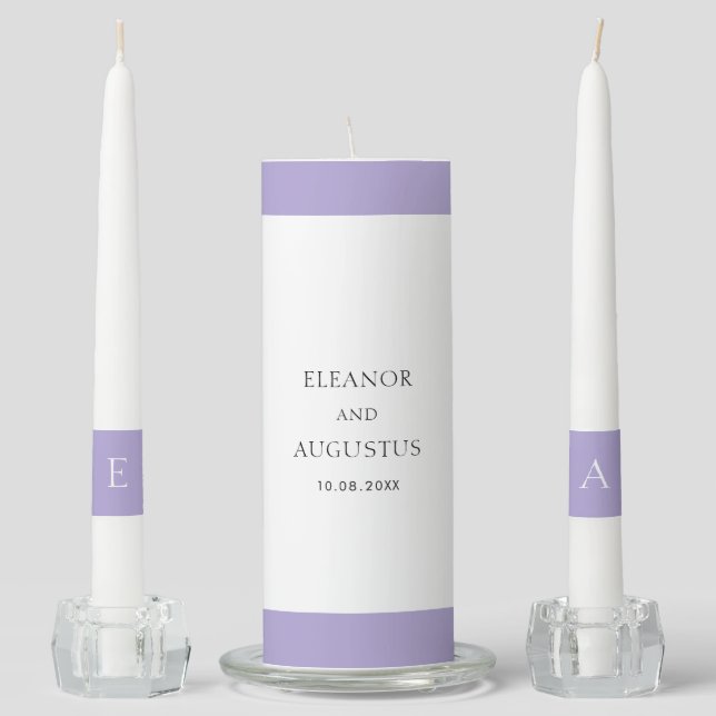 Minimal Monogram Digital Lavender Purple Wedding Unity Candle Set (Front)