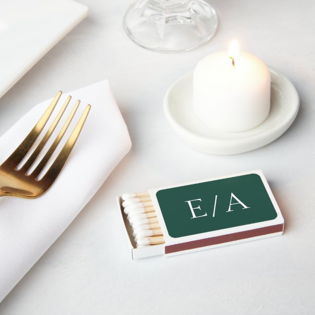 Minimal Monogram Elegant Emerald Green Wedding Matchboxes (Insitu)