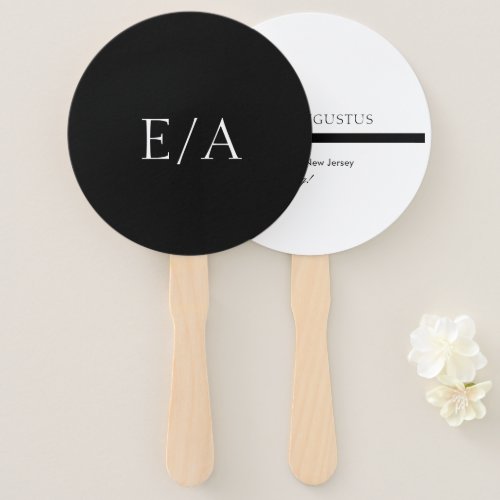 Minimal Monogram Elegant Modern Black Wedding Hand Fan