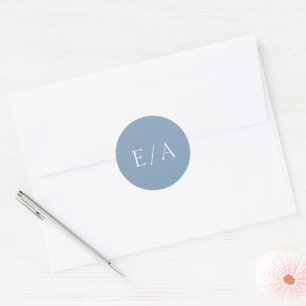Minimal Monogram Elegant Modern Dusty Blue Wedding Classic Round Sticker