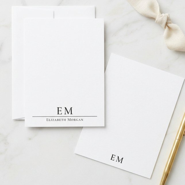 Minimal Monogram Elegant Modern Vertical  Note Card (Creator Uploaded)