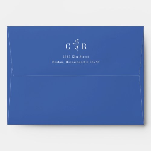 Minimal Monogram Floral Royal Blue Return Address Envelope