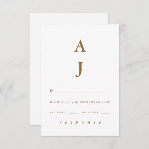 Minimal Monogram Golden Wedding RSVP Card