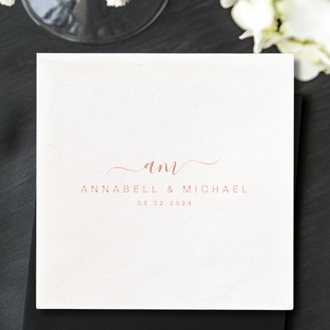 Minimal, Monogram, Handwriting Font, Wedding Foil Napkins (Minimal, Monogram, Handwriting Font, Wedding Foil Napkins)