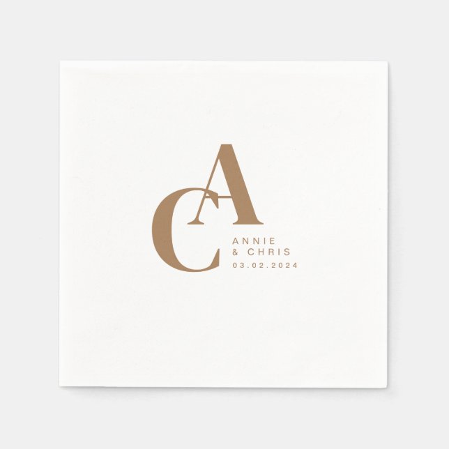 Minimal, Monogram, Handwriting Font, Wedding Napkins (Front)
