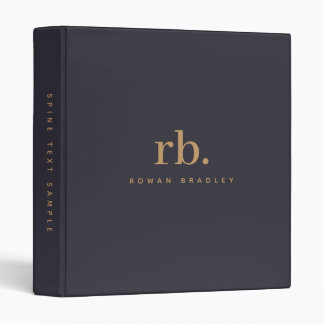 Minimal Monogram Indigo Blue Gold Professional 3 Ring Binder