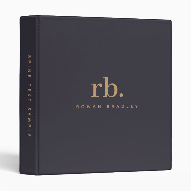 Minimal Monogram Indigo Blue Gold Professional 3 Ring Binder (Front/Spine)