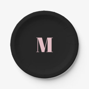Minimal Monogram Inital Letter Black Pink Paper Plates