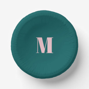 Minimal Monogram Inital Letter Green Pink Paper Bowls