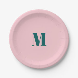 Minimal Monogram Inital Letter Green Pink Paper Plates
