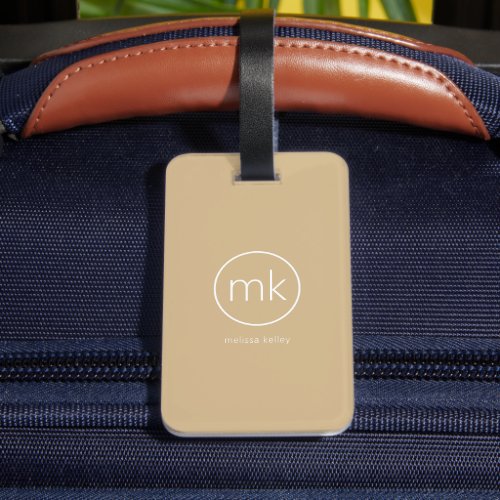 Minimal Monogram Initial Neutral Beige  White Luggage Tag