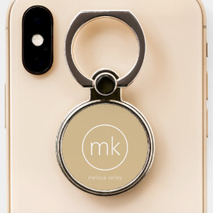 Minimal Monogram Initial Neutral Beige & White Phone Ring Stand