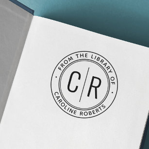 Minimal monogram initials from the library of book self-inking stamp