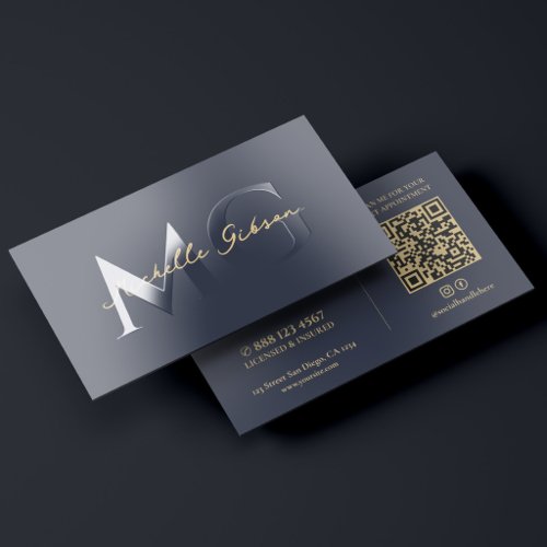 Minimal Monogram Initials Professional Dark Blue Raised Spot UV Business Card