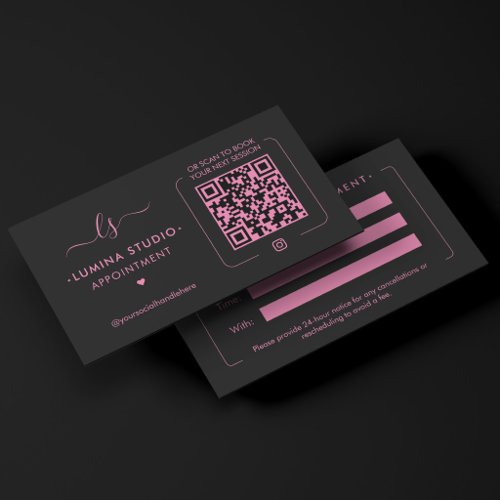 Minimal Monogram Lash Makeup Artist Pink Black QR Appointment Card