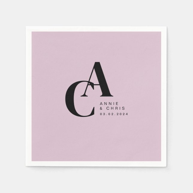 Minimal, Monogram, Light-Purple, Wedding Napkins (Front)