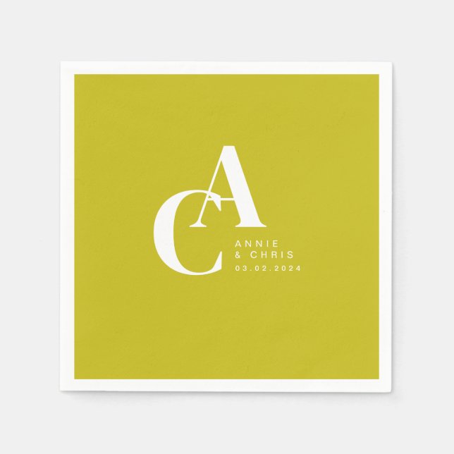 Minimal, Monogram, Limette, Wedding Napkins (Front)
