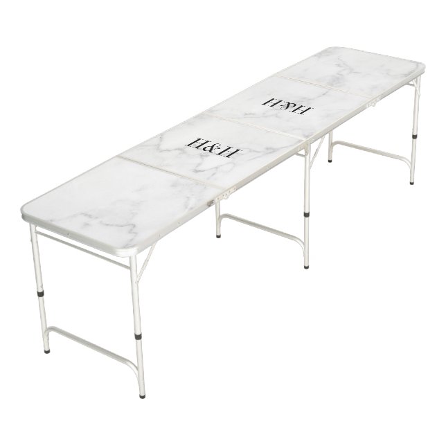 Minimal Monogram Marble Beer Pong Table (Angled)