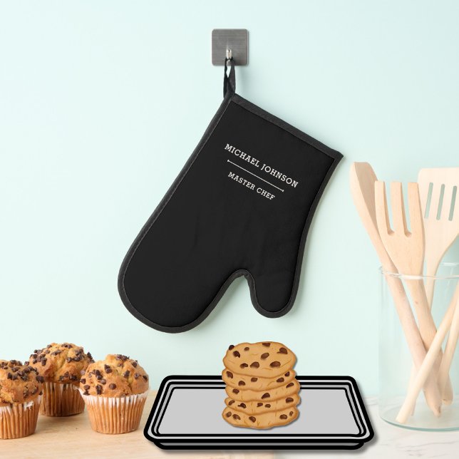 Minimal Monogram Master Chef Black and White Apron Oven Mitt (Creator Uploaded)