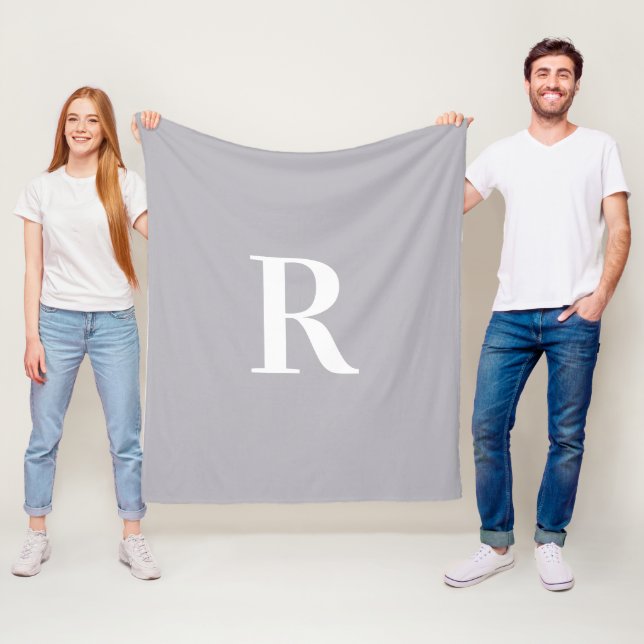 Minimal Monogram Modern Gray Fleece Blanket (In Situ)