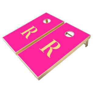 Minimal Monogram Modern Hot Pink Cornhole Set