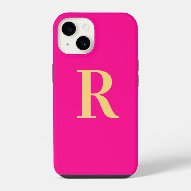 Minimal Monogram Modern Hot Pink Iphone Case (Back)