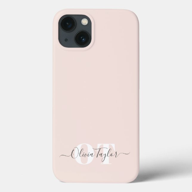 Minimal Monogram Modern Script Blush Personalized Case-Mate iPhone Case (Back)