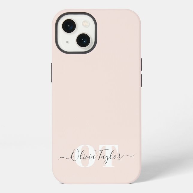Minimal Monogram Modern Script Blush Personalized Iphone Case (Back)