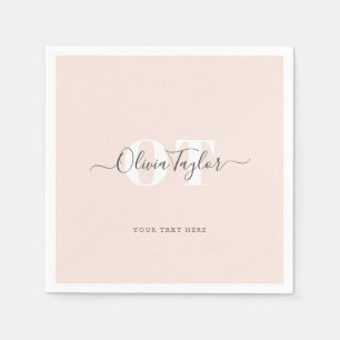 Minimal Monogram Modern Script Blush Personalized Napkins