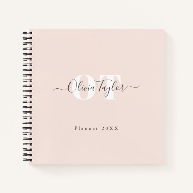Minimal Monogram Modern Script Blush Personalized Notebook (Front)