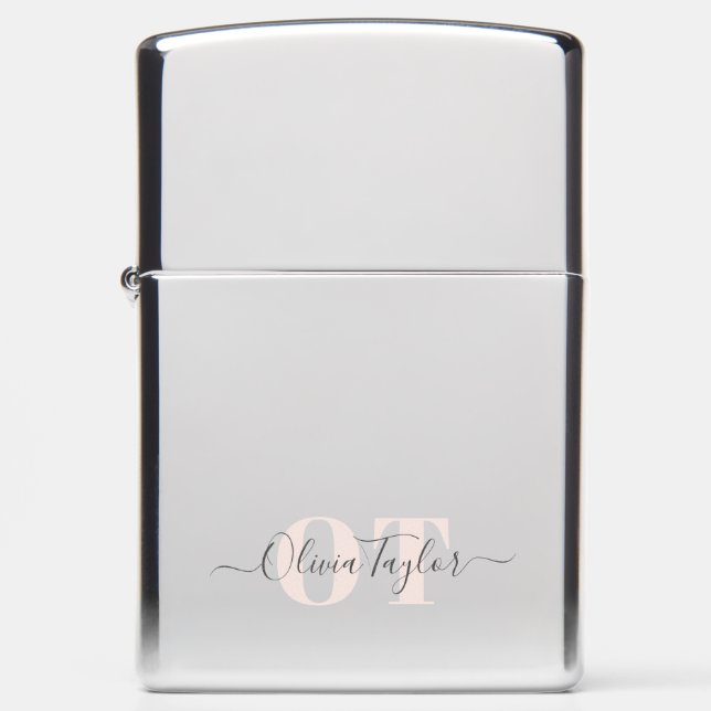 Minimal Monogram Modern Script Blush Personalized Zippo Lighter (Front)