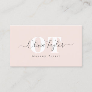 Minimal Monogram Modern Script Blush Professional  Business Card