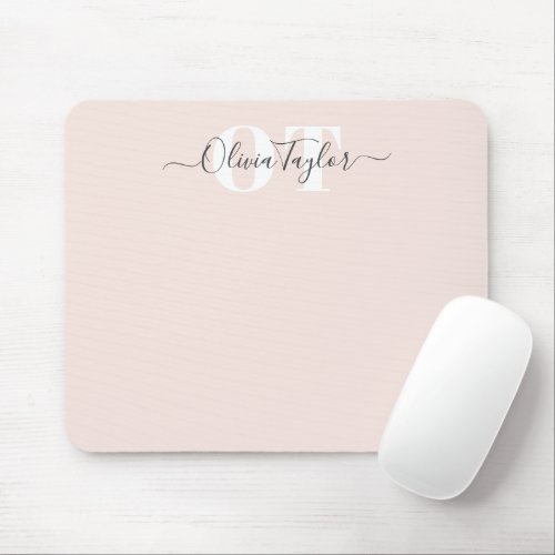 Minimal Monogram Modern Script Blush Professional  Mouse Pad