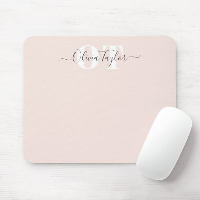 Minimal Monogram Modern Script Blush Professional  Mouse Pad (With Mouse)