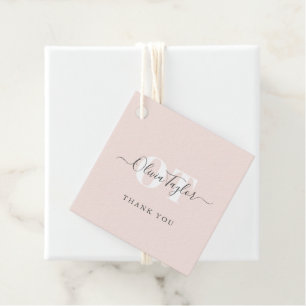 Minimal Monogram Modern Script Blush Thank You Favor Tags