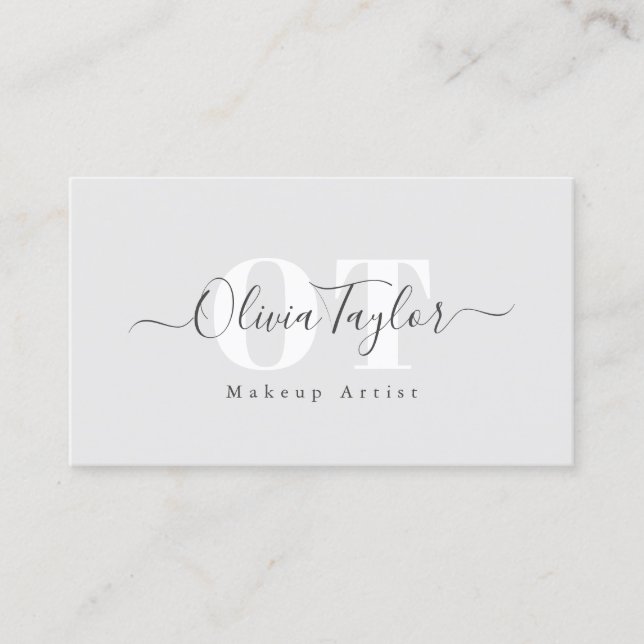 Minimal Monogram Modern Script Gray Professional  Business Card (Front)