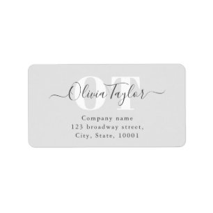 Minimal Monogram Modern Script Gray Return Address Label