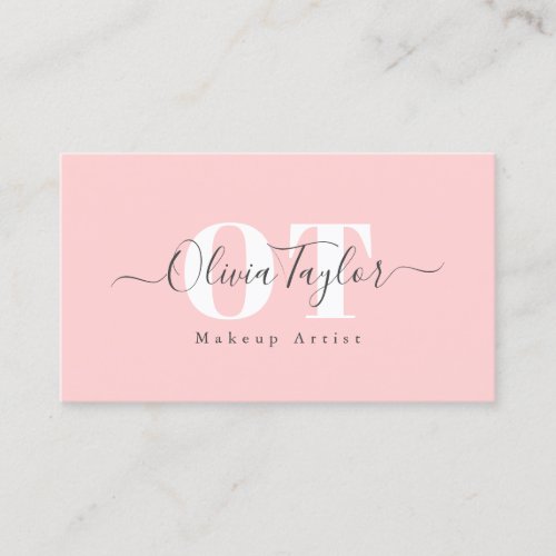 Minimal Monogram Modern Script Pink Professional B Business Card