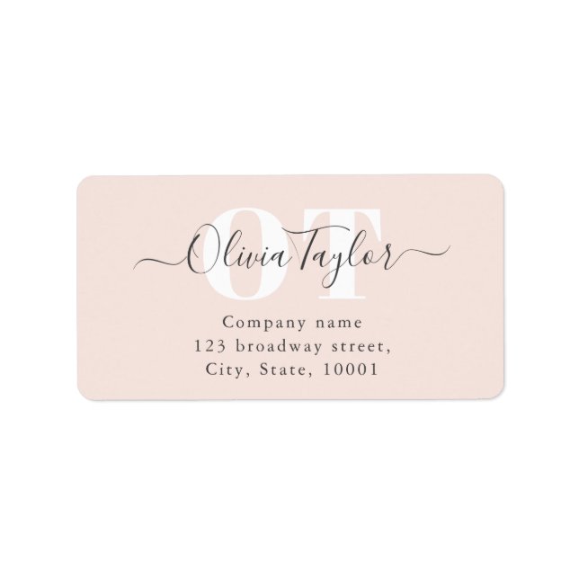 Minimal Monogram Modern Script Pink Return Address Label (Front)