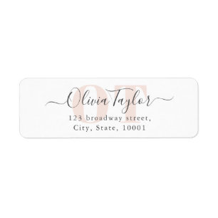 Minimal Monogram Modern Script Pink Return Address Label