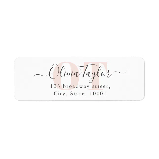 Pink Return Sign Minimal Monogram Modern Script Pink Return Address Label | Zazzle