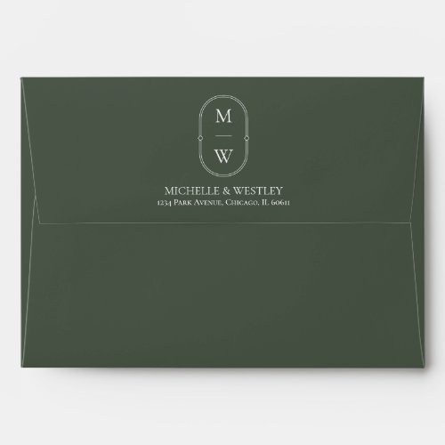 Minimal Monogram Moss Green Wedding Return Address Envelope
