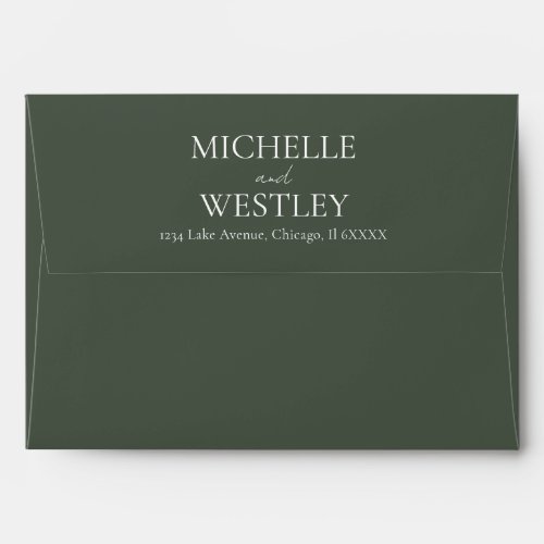 Minimal Monogram Moss Green Wedding Return Address Envelope