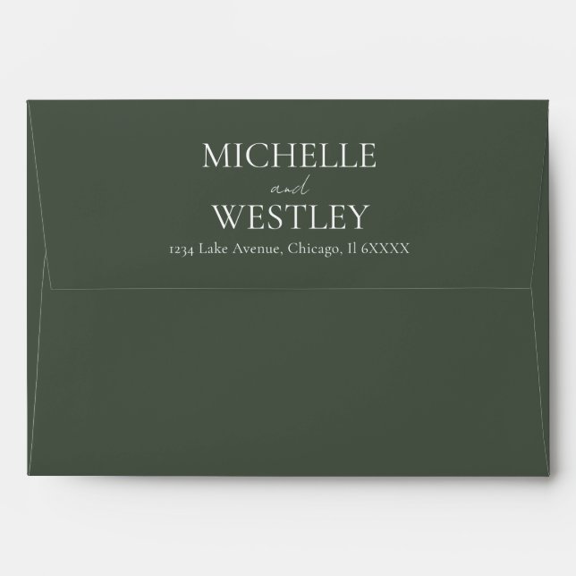 Minimal Monogram Moss Green Wedding Return Address Envelope (Back (Top Flap))