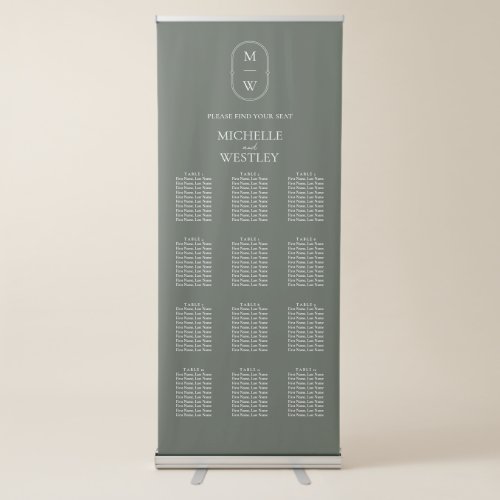 Minimal Monogram Moss Green Wedding Seating Chart Retractable Banner